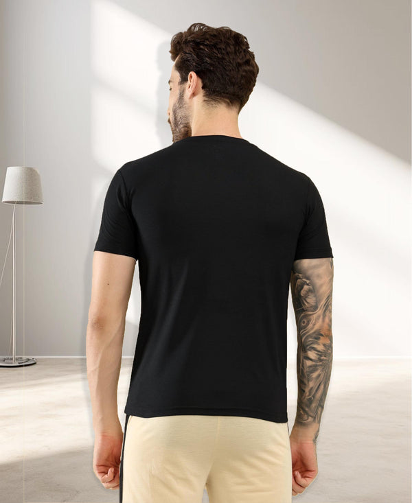 HiFlyers Men Regular Fit Polyster Pique Round Neck Half Sleev Tshirt Black