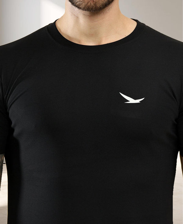 HiFlyers Men Regular Fit Polyster Pique Round Neck Half Sleev Tshirt Black