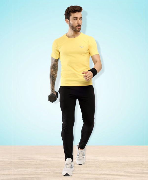 HiFlyers Men Regular Fit Polyster Pique Round Neck Half Sleev Tshirt Lemon