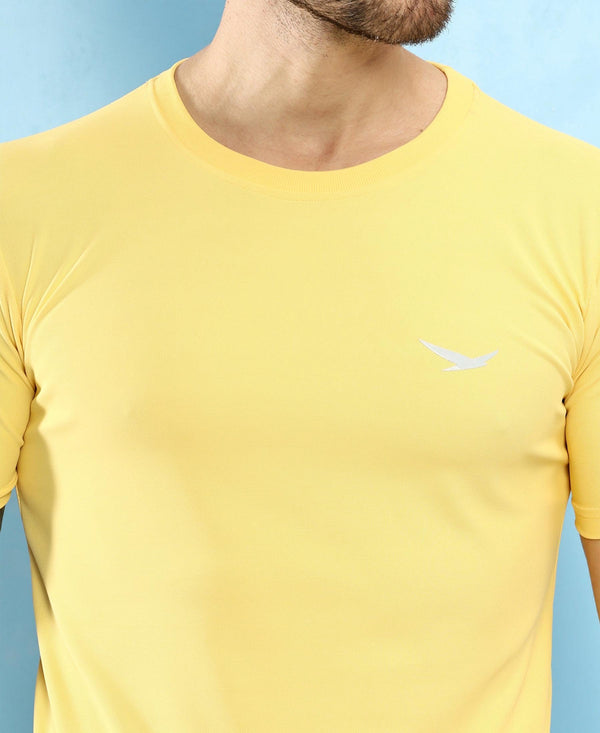 HiFlyers Men Regular Fit Polyster Pique Round Neck Half Sleev Tshirt Lemon