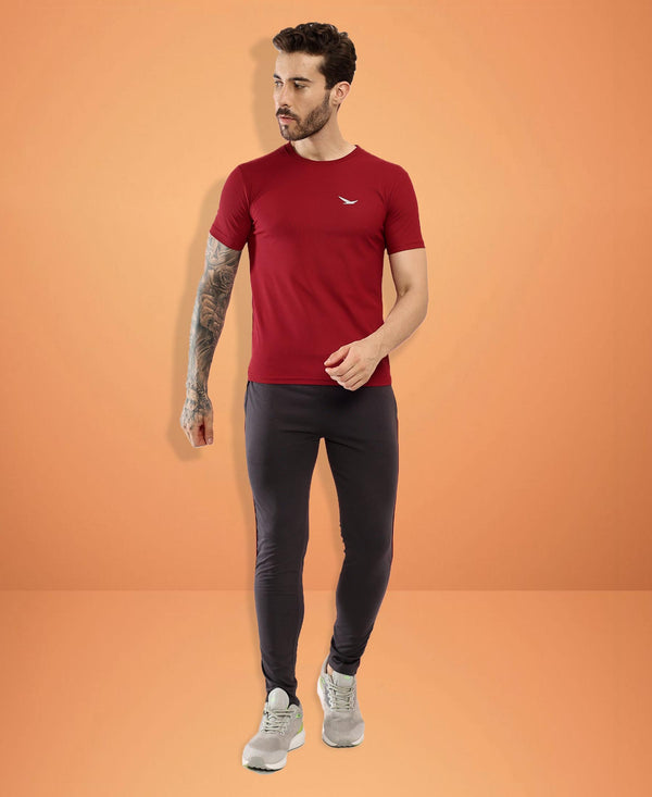 HiFlyers Men Regular Fit Polyster Pique Round Neck Half Sleev Tshirt Maroon