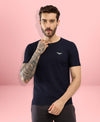 HiFlyers Men Regular Fit Polyster Pique Round Neck Half Sleev Tshirt Navy