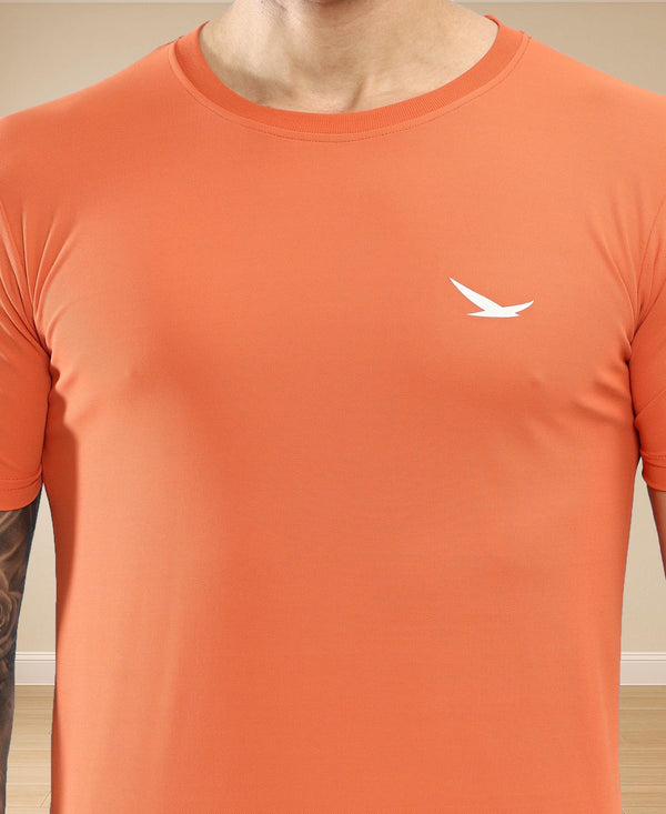 HiFlyers Men Regular Fit Polyster Pique Round Neck Half Sleev Tshirt Orange
