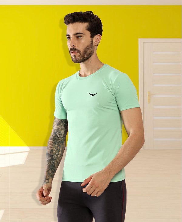 HiFlyers Men Regular Fit Polyster Pique Round Neck Half Sleev Tshirt Pista