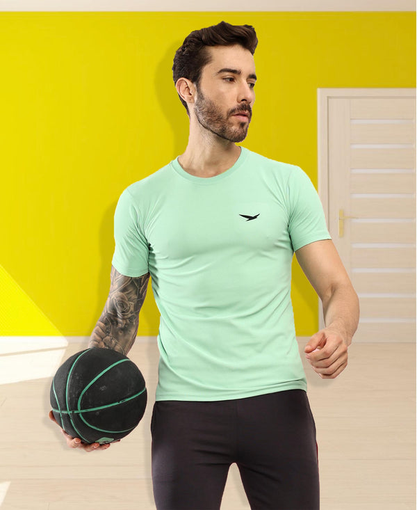 HiFlyers Men Regular Fit Polyster Pique Round Neck Half Sleev Tshirt Pista