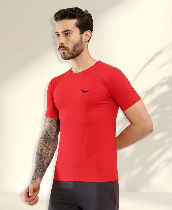 HiFlyers Men Regular Fit Polyster Pique Round Neck Half Sleev Tshirt Red