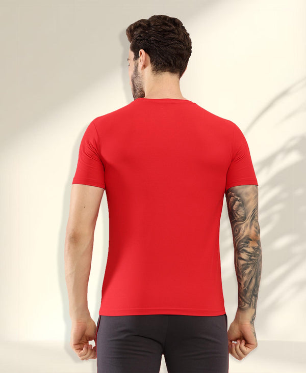 HiFlyers Men Regular Fit Polyster Pique Round Neck Half Sleev Tshirt Red