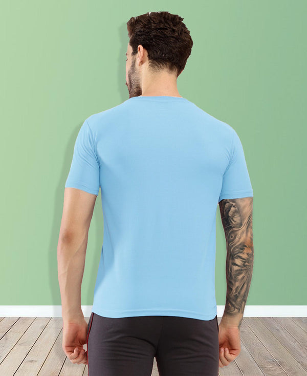 HiFlyers Men Regular Fit Polyster Pique Round Neck Half Sleev Tshirt Sky Blue
