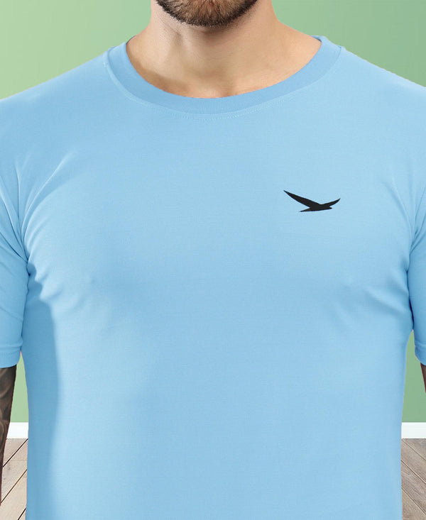 HiFlyers Men Regular Fit Polyster Pique Round Neck Half Sleev Tshirt Sky Blue