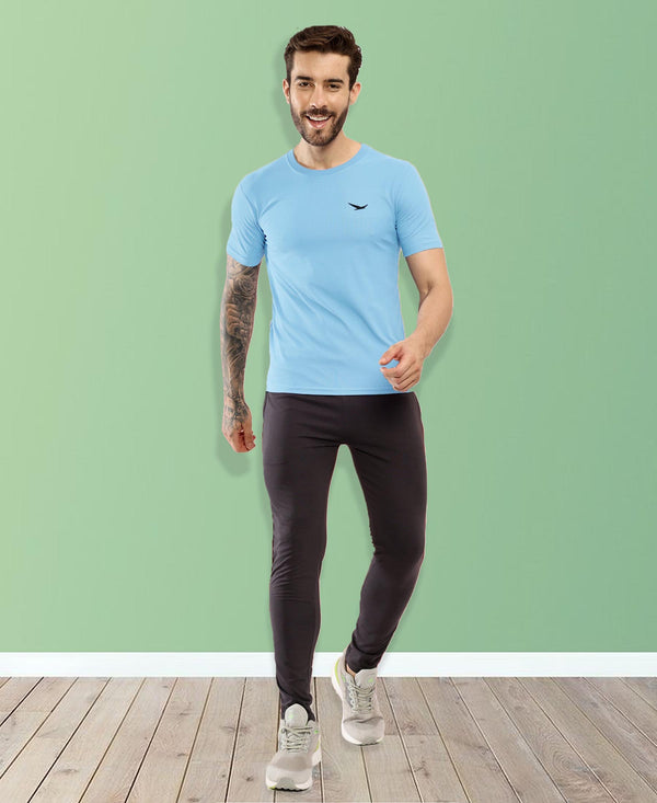 HiFlyers Men Regular Fit Polyster Pique Round Neck Half Sleev Tshirt Sky Blue