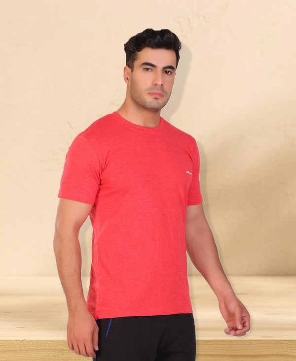 HiFlyers Men Slim Fit Self-Design Premium Melange Rn Tshirts Red