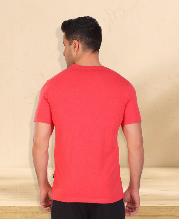 HiFlyers Men Slim Fit Self-Design Premium Melange Rn Tshirts Red