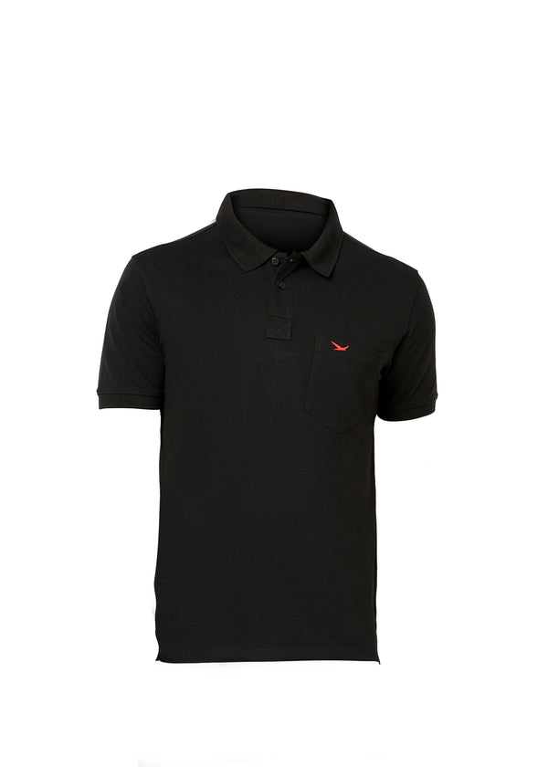 HiFlyers Men'S Solid Regular Fit Polo T-Shirt With Pocket -Black