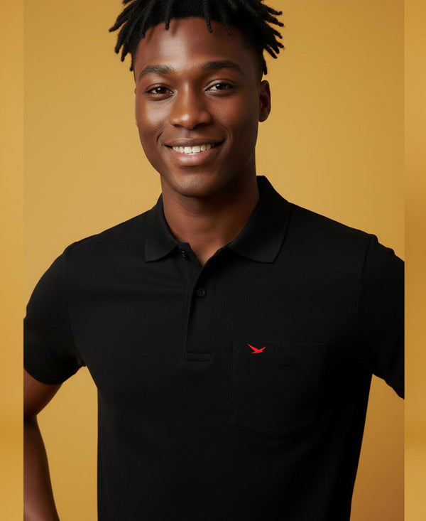 HiFlyers Men'S Solid Tshirts With Pocket Black