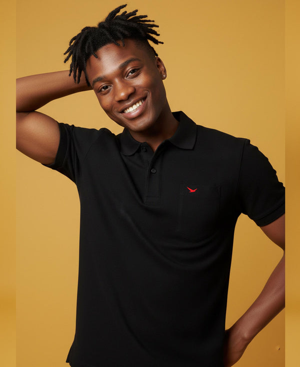 HiFlyers Men'S Solid Tshirts With Pocket Black