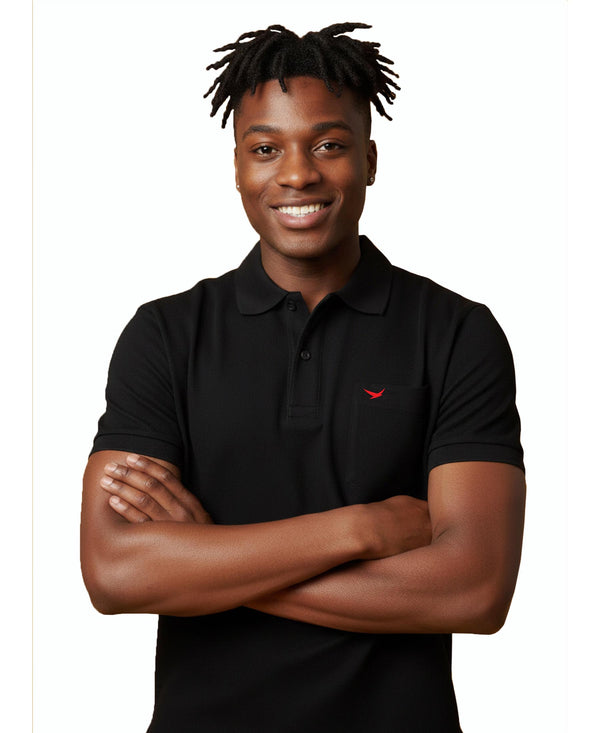 HiFlyers Men'S Solid Regular Fit Polo T-Shirt With Pocket -Black