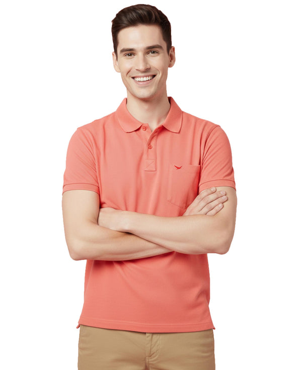 HiFlyers Men'S Solid Regular Fit Polo T-Shirt With Pocket -Cherry
