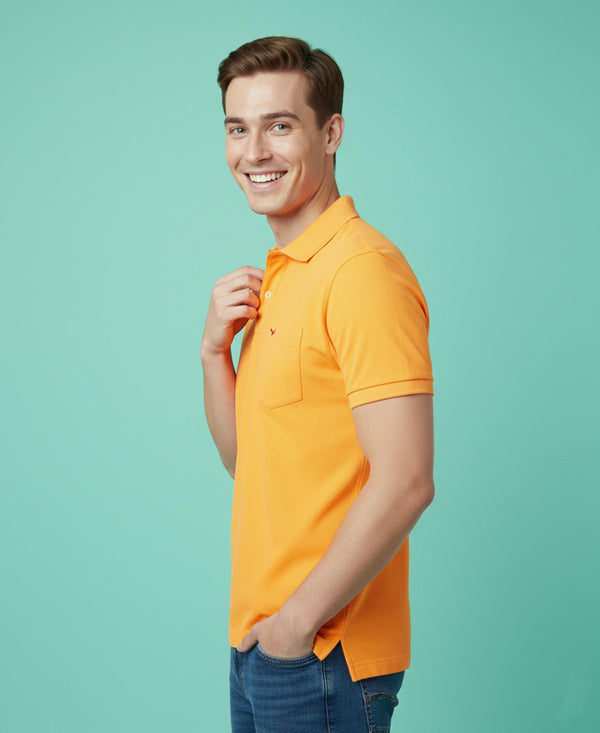 HiFlyers Men'S Solid Tshirts With Pocket Mustard