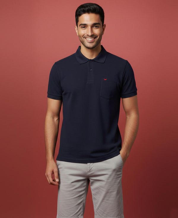 HiFlyers Men'S Solid Tshirts With Pocket Navy