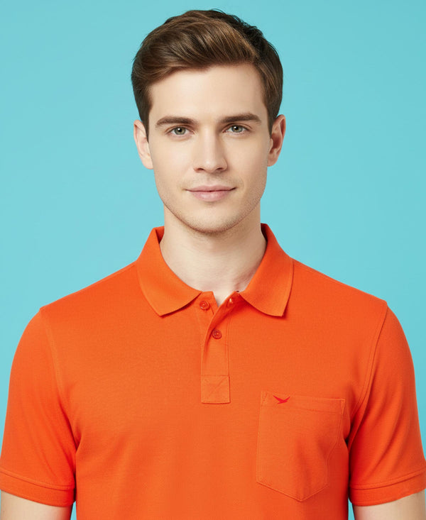 HiFlyers Men'S Solid Tshirts With Pocket Orange