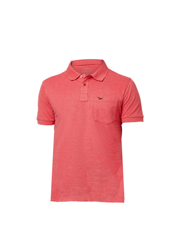 HiFlyers Men'S Solid Regular Fit Polo T-Shirt With Pocket -Red Melange