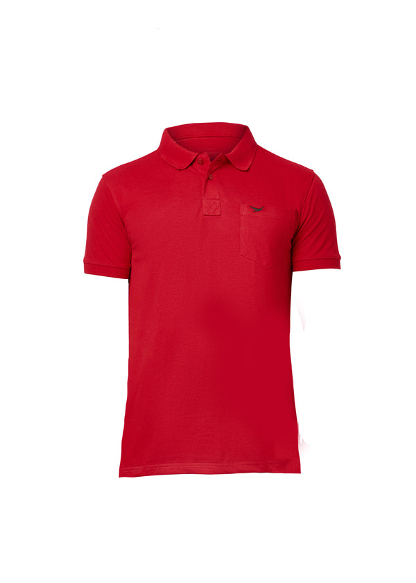 HiFlyers Men'S Solid Regular Fit Polo T-Shirt With Pocket -Red