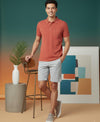 HiFlyers Men'S Solid Regular Fit Polo T-Shirt With Pocket -Red Melange