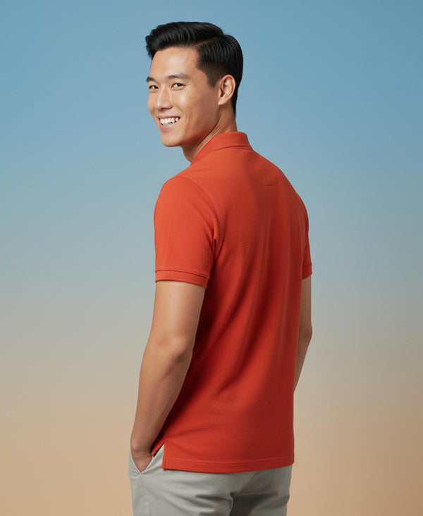 HiFlyers Men'S Solid Regular Fit Polo T-Shirt With Pocket -Rust