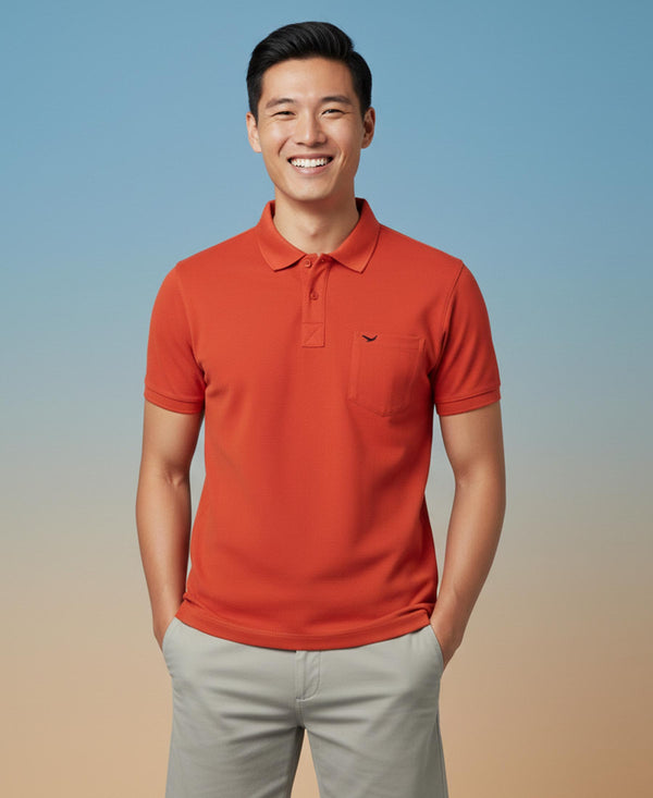 HiFlyers Men'S Solid Regular Fit Polo T-Shirt With Pocket -Rust