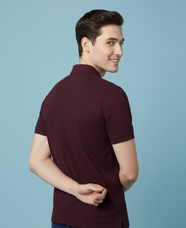 HiFlyers Men'S Solid Regular Fit Polo T-Shirt With Pocket -Wine