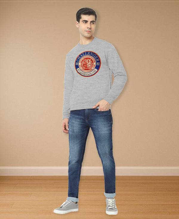 Hiflyers Men|Regular Fit|Chest Printed Cotton Fleece|Soft Stylish Casual Winter Wear Sweatshirt|Anthra