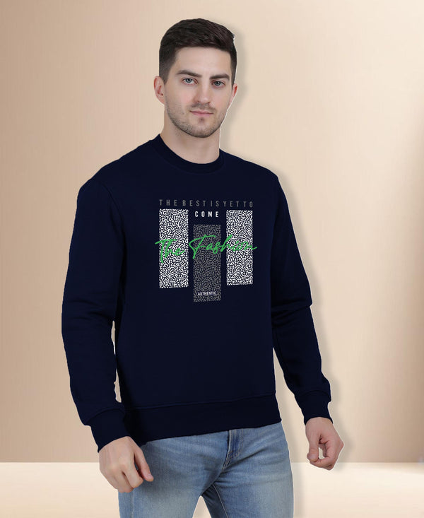 Hiflyers Men|Regular Fit|Chest Printed Cotton Fleece|Soft Stylish Casual Winter Wear Sweatshirt|Navy