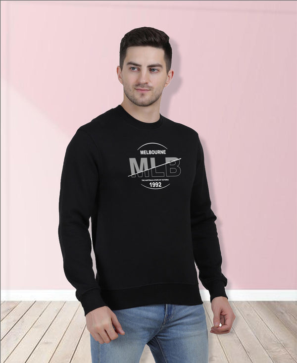 Hiflyers Men|Regular Fit|Chest Printed Cotton Fleece|Soft Stylish Casual Winter Wear Sweatshirt|Black