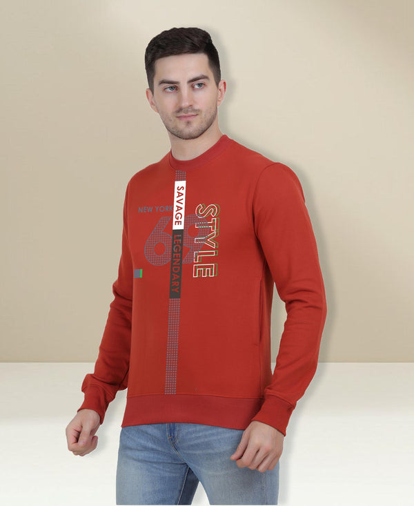 Hiflyers Men|Regular Fit|Chest Printed Cotton Fleece|Soft Stylish Casual Winter Wear Sweatshirt|Rust