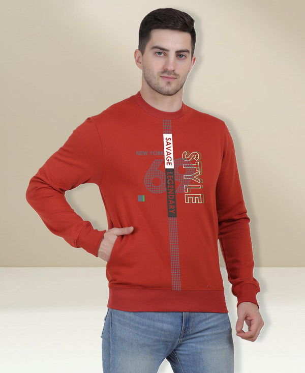 Hiflyers Men|Regular Fit|Chest Printed Cotton Fleece|Soft Stylish Casual Winter Wear Sweatshirt|Rust
