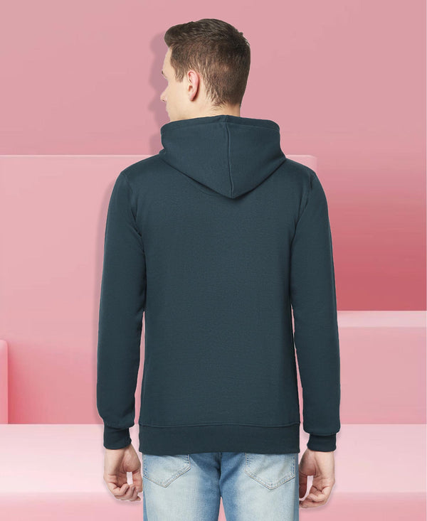 HiFlyers Men Bottle Green Cotton Fleece Smart FitSolid Sweatshirt With Hood