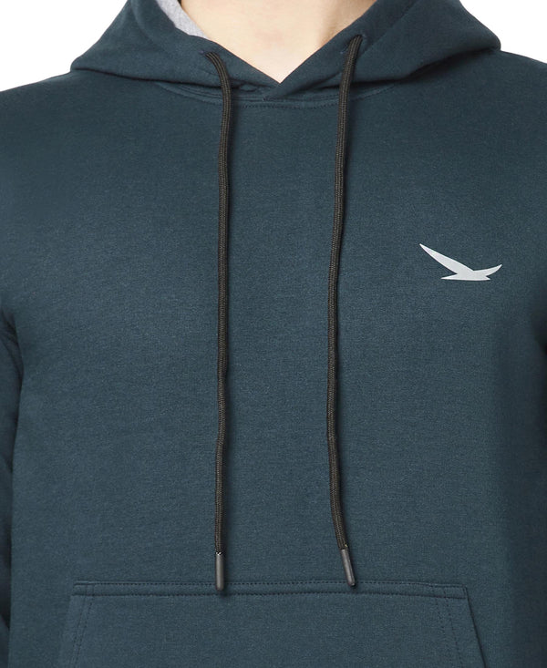 HiFlyers Men Bottle Green Cotton Fleece Smart FitSolid Sweatshirt With Hood