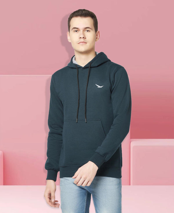 HiFlyers Men Bottle Green Cotton Fleece Smart FitSolid Sweatshirt With Hood