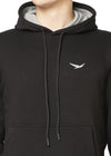 HiFlyers Men Black Cotton Fleece Smart FitSolid Sweatshirt With Hood