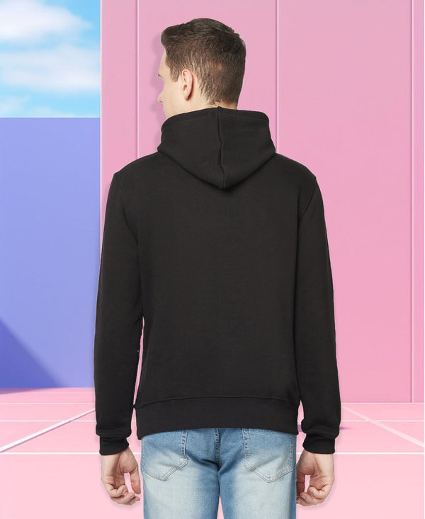 HiFlyers Men Black Cotton Fleece Smart FitSolid Sweatshirt With Hood