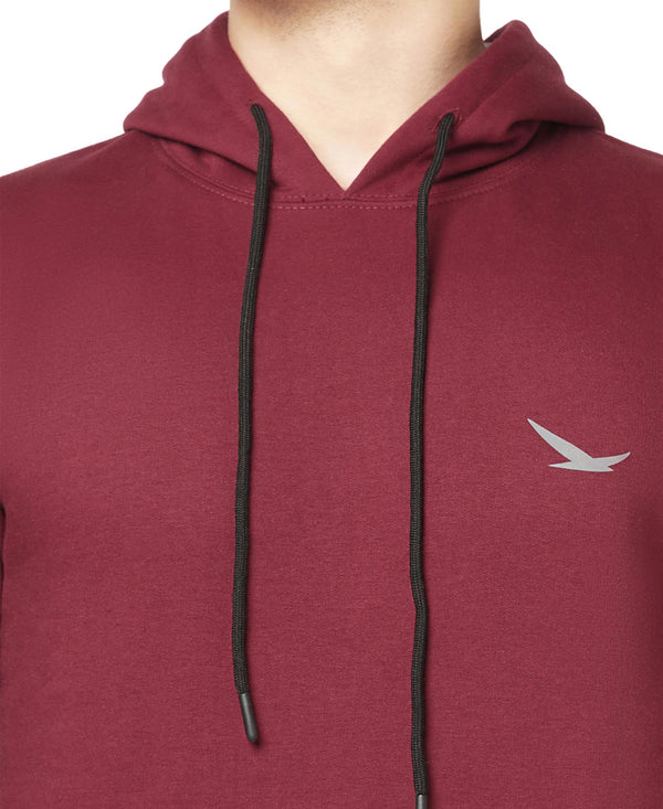 HiFlyers Men Maroon Cotton Fleece Smart FitSolid Sweatshirt With Hood