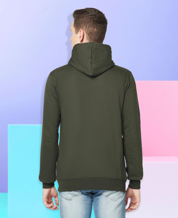 HiFlyers Men Olive Cotton Fleece Smart FitSolid Sweatshirt With Hood