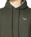 HiFlyers Men Olive Cotton Fleece Smart FitSolid Sweatshirt With Hood
