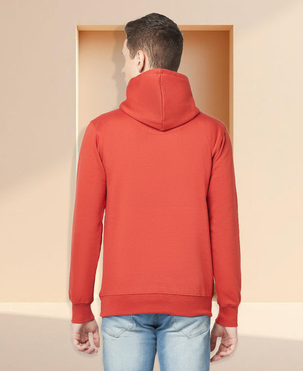 HiFlyers Men Rust Cotton Fleece Smart FitSolid Sweatshirt With Hood