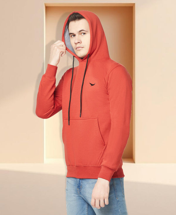 HiFlyers Men Rust Cotton Fleece Smart FitSolid Sweatshirt With Hood
