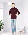HiFlyers Men Wine Cotton Fleece Smart FitSolid Sweatshirt With Hood