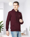 HiFlyers Men Wine Cotton Fleece Smart FitSolid Sweatshirt With Hood