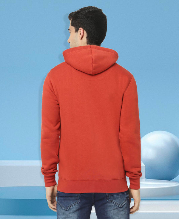 HiFlyers Mens Red Slim Fit Solid Cotton Fleece Sweatshirt With Hood