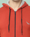 HiFlyers Mens Red Slim Fit Solid Cotton Fleece Sweatshirt With Hood