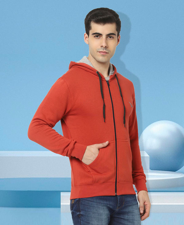 HiFlyers Mens Red Slim Fit Solid Cotton Fleece Sweatshirt With Hood